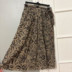 Beige Floral Print Midi Skirt